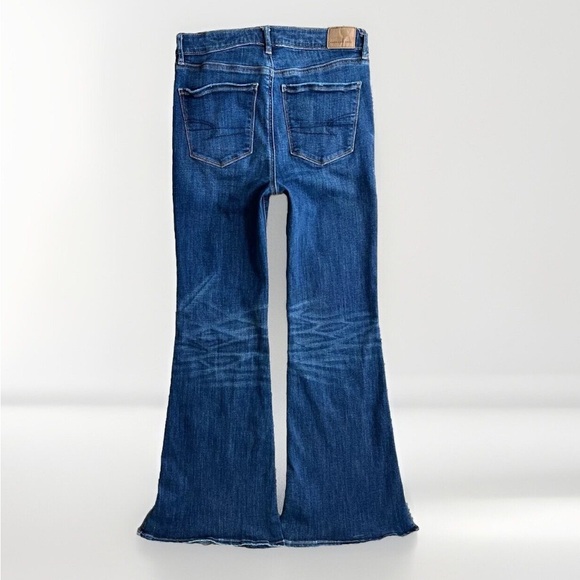 American Eagle Super Hi-Rise Flare High Rise Jeans Size 6 x 30 Blue Stretch - Picture 2 of 8
